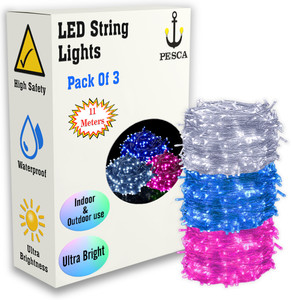 pesca 40 leds 11 m white blue pink steady string rice lights pack of 3