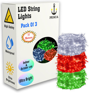 pesca 40 leds 11 m white red green steady string rice lights pack of 3