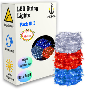 pesca 40 leds 11 m white red blue steady string rice lights pack of 3