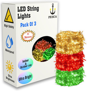 pesca 40 leds 11 m yellow red green steady string rice lights pack of 3