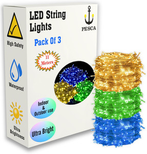 pesca 40 leds 11 m yellow green blue steady string rice lights pack of 3