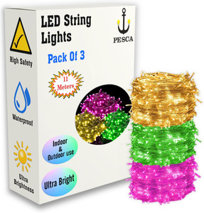 pesca 40 leds 11 m yellow green pink steady string rice lights pack of 3