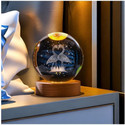 PESCA Crystal Ball Light for Home Decoration LED 3D Flamingo with Wooden Base Night Lamp (6 cm, Flamingo)