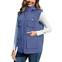 PESION Womens Packable Military Utility Vests Outerwear Waterproof Windbreaker Jacket Cargo Vest with Removable Hood