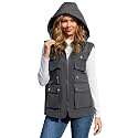 PESION Womens Packable Military Utility Vests Outerwear Waterproof Windbreaker Jacket Cargo Vest with Removable Hood