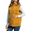 PESION Womens Packable Military Utility Vests Outerwear Waterproof Windbreaker Jacket Cargo Vest with Removable Hood