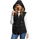 PESION Womens Packable Military Utility Vests Outerwear Waterproof Windbreaker Jacket Cargo Vest with Removable Hood