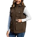 PESION Womens Packable Military Utility Vests Outerwear Waterproof Windbreaker Jacket Cargo Vest with Removable Hood