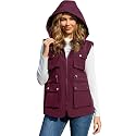PESION Womens Packable Military Utility Vests Outerwear Waterproof Windbreaker Jacket Cargo Vest with Removable Hood