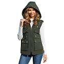 PESION Womens Packable Military Utility Vests Outerwear Waterproof Windbreaker Jacket Cargo Vest with Removable Hood