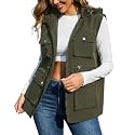 PESION Womens Packable Military Utility Vests Outerwear Waterproof Windbreaker Jacket Cargo Vest with Removable Hood