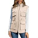 PESION Womens Packable Military Utility Vests Outerwear Waterproof Windbreaker Jacket Cargo Vest with Removable Hood