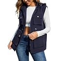 PESION Womens Packable Military Utility Vests Outerwear Waterproof Windbreaker Jacket Cargo Vest with Removable Hood