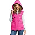 PESION Womens Packable Military Utility Vests Outerwear Waterproof Windbreaker Jacket Cargo Vest with Removable Hood