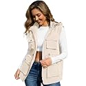 PESION Womens Packable Military Utility Vests Outerwear Waterproof Windbreaker Jacket Cargo Vest with Removable Hood