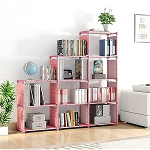 pesoma multipurpose bookshelf alloy steel metal storage shelve for books storage organizer children book rack bookcase for home cabinet shelves book shelf cabinet bookcases 9-layer cherry pink