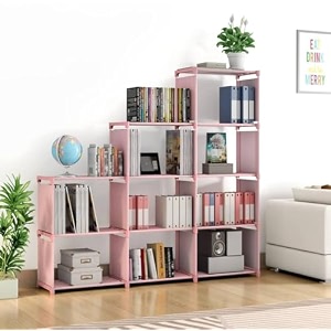 pesoma multipurpose bookshelf alloy steel metal storage shelve for books storage organizer children book rack bookcase for home cabinet shelves book shelf cabinet bookcases 9-layer pink