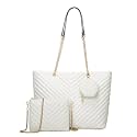 PESOMA Women's Medium Satchel Bag | Hand Bag | Ladies Purse Handbag | Women Purse (White-V)