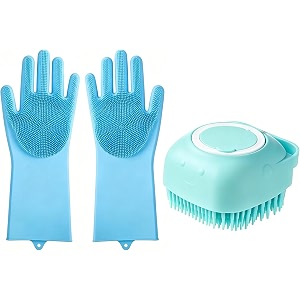 pet bath grooming gloves amp brush combo silicone dog bath brush for wet amp dry grooming massage loose fur removal amp deep cleaning for dogs and cats