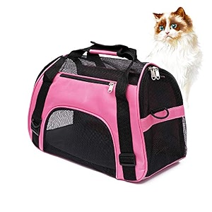muchl cat carrier for cats soft-sided travel pat carrier for cat with wooden padding board airline approved lightweight comfortable cat bag for puppy small pets small pink