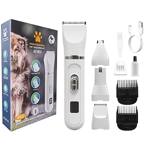 pet dog amp cat grooming clipper kit with led display  4-in-1 electric low noise rechargeable cordless pet hair trimmer for paws face ears body amp nails  safe professional grooming tool for dogs cats rabbits amp small to large animals