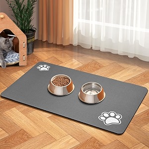 pet feeding mat-absorbent dog mat for food and water bowl-dog accessories pet supplies-dog water bowl for messy drinkers-no stains quick dry dog water dispenser mat dark grey 1634x2434