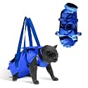 Pet Grooming Bag for Small Dogs & Cats – Restraint 13-18 lbs for Nail Trimming, Claw Care, Anti-Scratching & Vet Exams, 22" L x 11" W (Blue, Large)