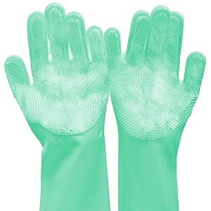 pet grooming gloves dog bathing gloves with high-density teeth heat resistant silicone cat hair remover with enhanced five finger design bathing and massaging for dogs and cats green