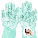 Pet Grooming Gloves Large, Heat Resistant Cat Bathing Gloves with High-Density Teeth, Silicone Dog Bathing Gloves with Enhanced Five Finger Design, (1 Pair)(Multi)