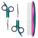 Pet Grooming Scissors Kit, Dog Grooming Shears with Stainless Steel Rounded Tip Blades for Safe Fur Trimming for Dog, Cat, Includes Pet Comb (Set of 3)