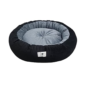dog cat pet bed ultra soft export quality polyester velvet dual color reversible round shape grey black pet bed-large
