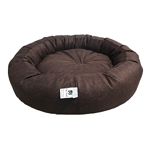 dog cat pet bed ultra soft export quality polyester velvet dual color reversible round shape brown pet bed-medium