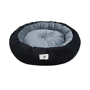 dog cat pet bed ultra soft export quality polyester velvet dual color reversible round shape grey black pet bed-medium