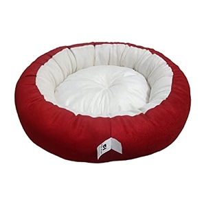 dog cat pet bed ultra soft export quality polyester velvet dual color reversible round shape red cream pet bed-large