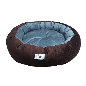 dog cat pet bed ultra soft export quality polyester velvet dual color reversible round shape grey brown pet bed x-large
