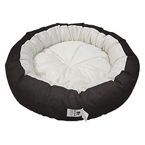 dog cat pet bed ultra soft export quality polyester velvet dual color reversible round shape cream brown pet bed-medium