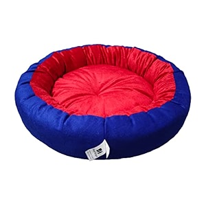 dog cat pet bed ultra soft export quality polyester velvet dual color reversible round shape red blue pet bed-medium