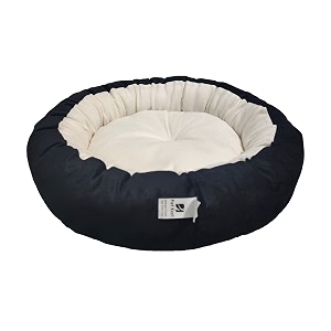 dog cat pet bed ultra soft export quality polyester velvet dual color reversible round shape cream black pet bed-small