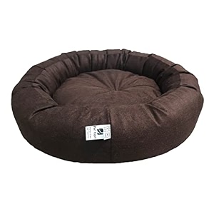 dog cat pet bed ultra soft export quality polyester velvet dual color reversible round shape brown pet bed x-large