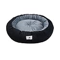Dog Cat Pet Bed Ultra Soft Export Quality Polyester Velvet Dual Color Reversible Round Shape Grey Black Pet Bed-Large