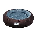 Dog Cat Pet Bed Ultra Soft Export Quality Polyester Velvet Dual Color Reversible Round Shape Grey Brown Pet Bed-Small