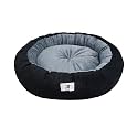 Dog Cat Pet Bed Ultra Soft Export Quality Polyester Velvet Dual Color Reversible Round Shape Grey Black Pet Bed-Medium