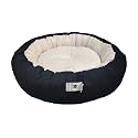 Dog Cat Pet Bed Ultra Soft Export Quality Polyester Velvet Dual Color Reversible Round Shape Cream Black Pet Bed-Medium