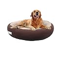 Dog Cat Pet Bed Ultra Soft Export Quality Polyester Velvet Dual Color Reversible Round Shape Cream Brown Pet Bed-Small