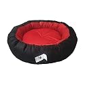 Dog Cat Pet Bed Ultra Soft Export Quality Polyester Velvet Dual Color Reversible Round Shape Red Black Pet Bed-Medium