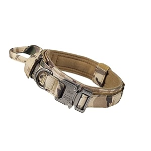 tactical military dog collar made with premium reinforced nylon durable and soft has control handle and buckle for safety and convenience adjustable xl camouflage - 61 x 4 cm