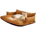 Pet Sofa Bed, Waterproof Cat Lounge Chair, Vintage Cat Dog Faux Leather Sofa with Non-Slip Bottom, Detachable and Washable Cover, for Cat and Small Dogs,Brown,A
