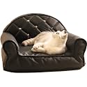 Pet Sofa Bed, Waterproof Cat Lounge Chair, Vintage Cat Dog Faux Leather Sofa with Non-Slip Bottom, Detachable and Washable Cover, for Cat and Small Dogs,Black,B