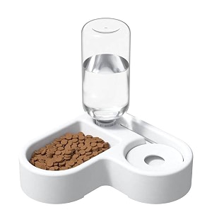 pet supplies double bowl feeder automatic multifunctional drinking bowl and food corner with automatic water bottle for dog and cat space saving and damp proof design white