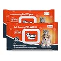 Pet Wipes for Dogs &amp; Cats | 160 Count | 80 x Pack of 2 | Vet Recommended Grooming Wipes |Alcohol-Free Wet Wipes for Cats &amp; Dogs|Pets Dry Bathing, Paw Cleaning| Aloe Vera, Jojoba Oil, Vitamin E